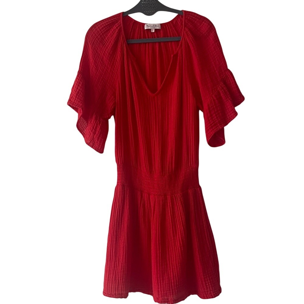 Michael Stars Red Gauze V-Neck Dress Small